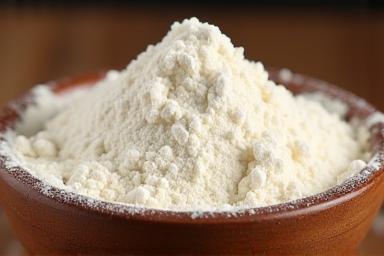 Close-up of artisanal pizza flour in a bowl
