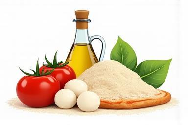 Illustration of various Italian pizza ingredients